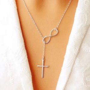 Silver OR 14K Gold Simple Cross Pendant Cross Lasso “8” Shape Necklace